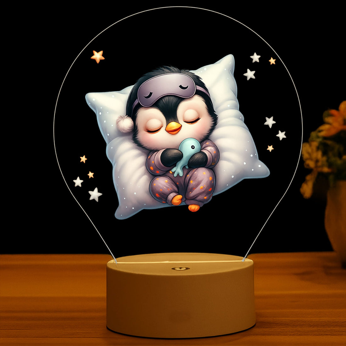 Personalized Penguin Night Light | Custom LED Lamp for Kids Room |