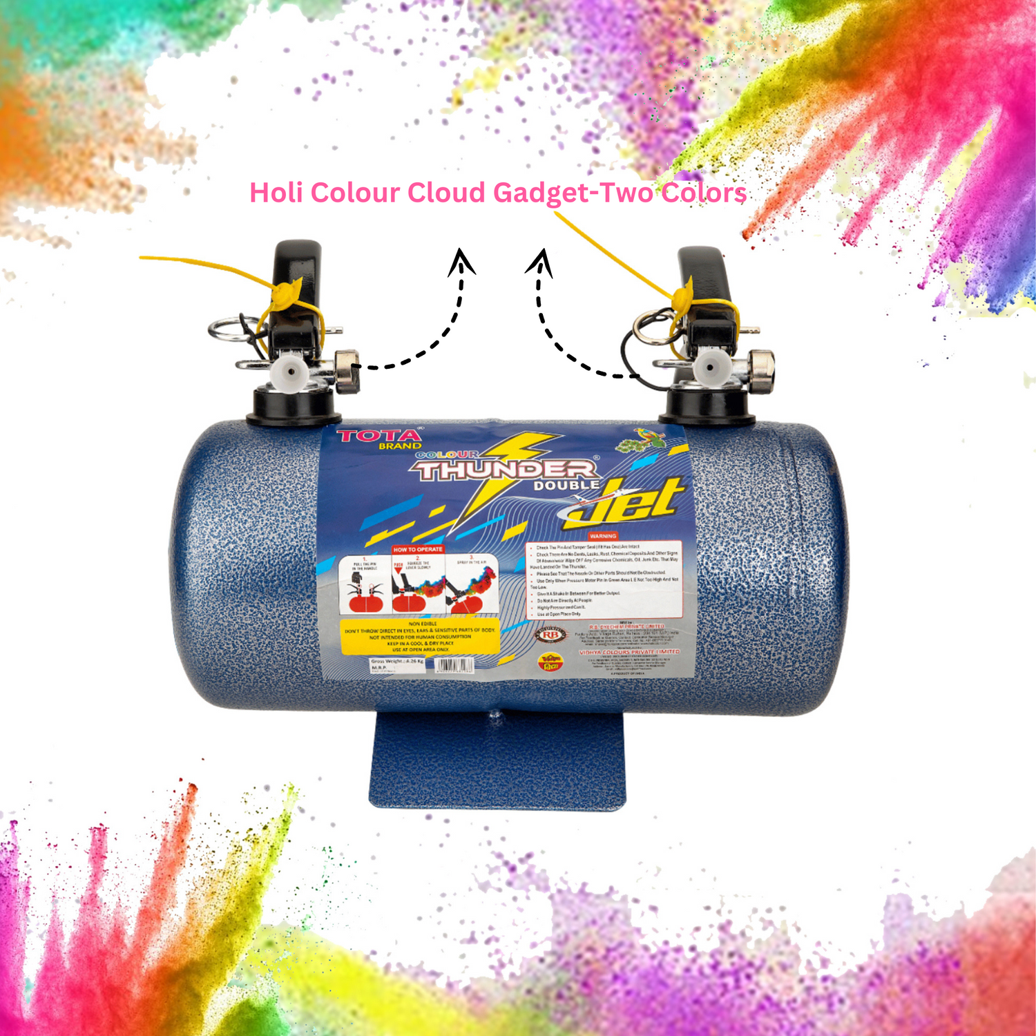 Tota Thunder Double Jet Holi Colour Cloud Gadget-Two Colors One Time Use Holi Cylinder - 5 Kg Natural and Herbal Gulal for Holi and Photoshoots