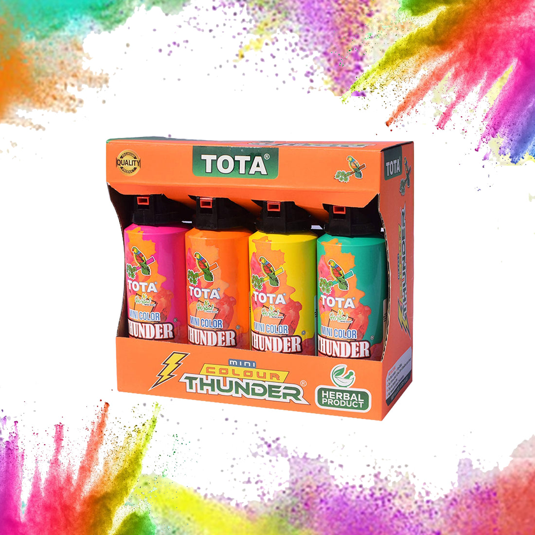 Tota Natural and Herbal Mini Thunder Plus Holi Gulal Colors for Celebration, Photoshoots, Festivals- Pack of 4