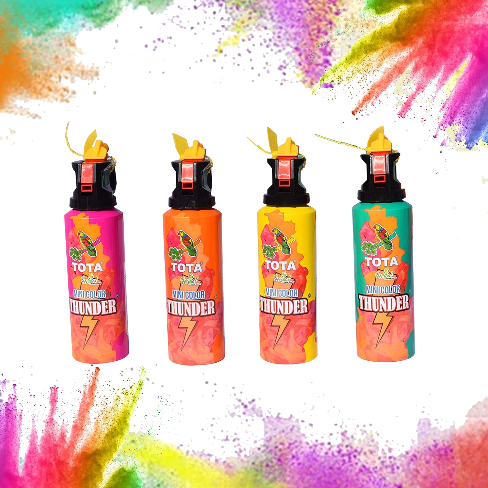 Tota Natural and Herbal Mini Thunder Plus Holi Gulal Colors for Celebration, Photoshoots, Festivals- Pack of 4