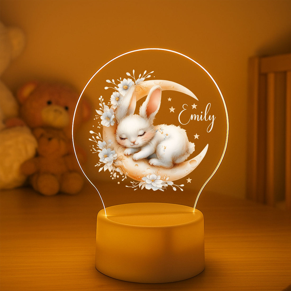 Personalized Bunny Night Light: Kids Nursery Decor, Rabbit Lamp