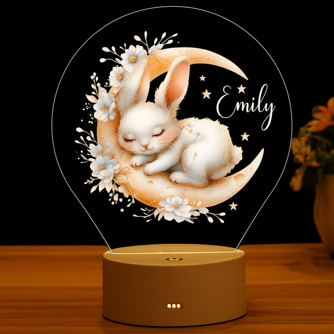 Personalized Bunny Night Light: Kids Nursery Decor, Rabbit Lamp