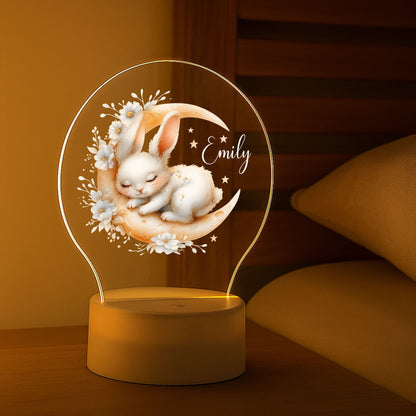 Personalized Bunny Night Light: Kids Nursery Decor, Rabbit Lamp
