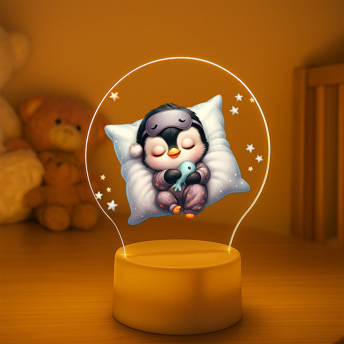 Personalized Penguin Night Light | Custom LED Lamp for Kids Room |