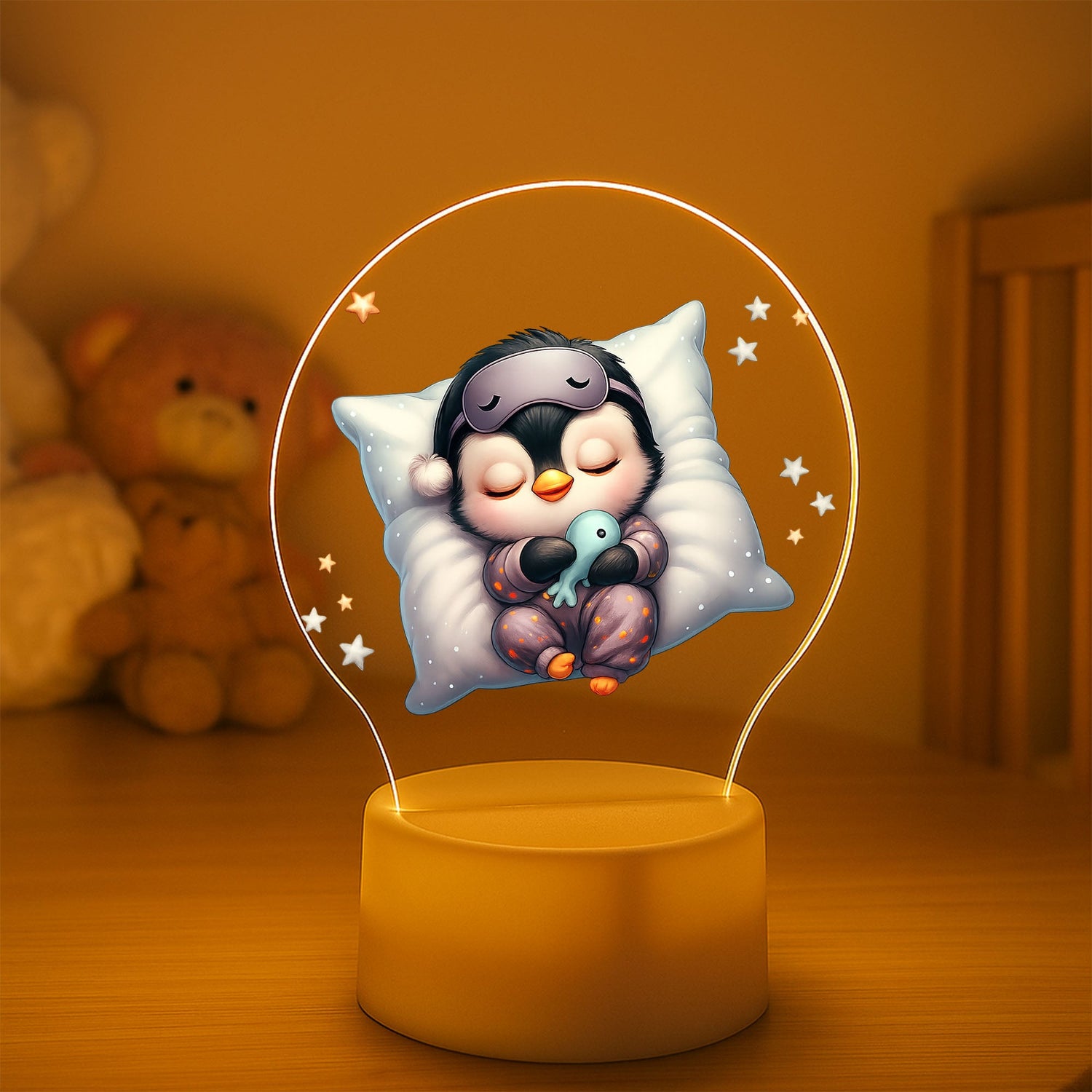 Personalized Penguin Night Light | Custom LED Lamp for Kids Room |