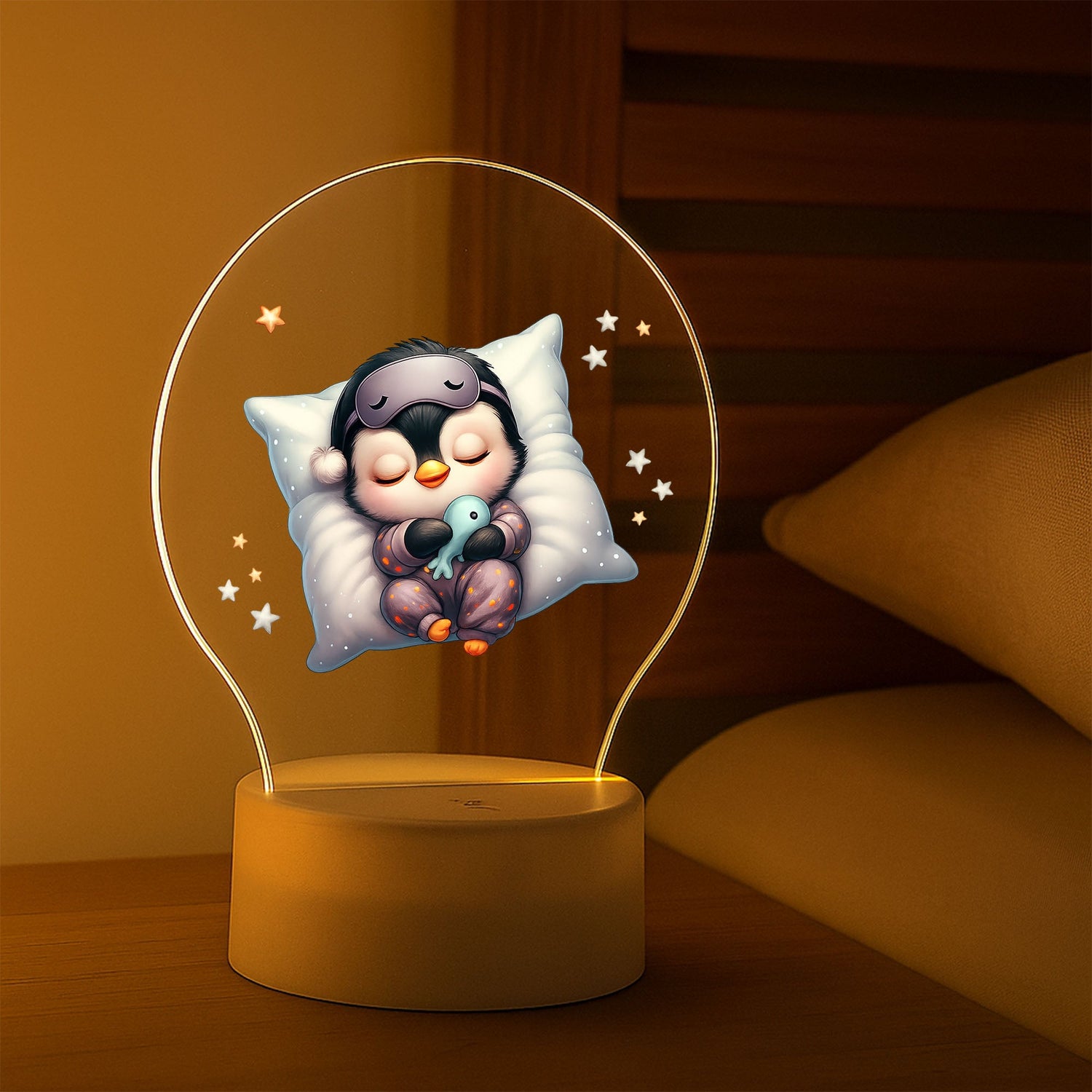 Personalized Penguin Night Light | Custom LED Lamp for Kids Room |