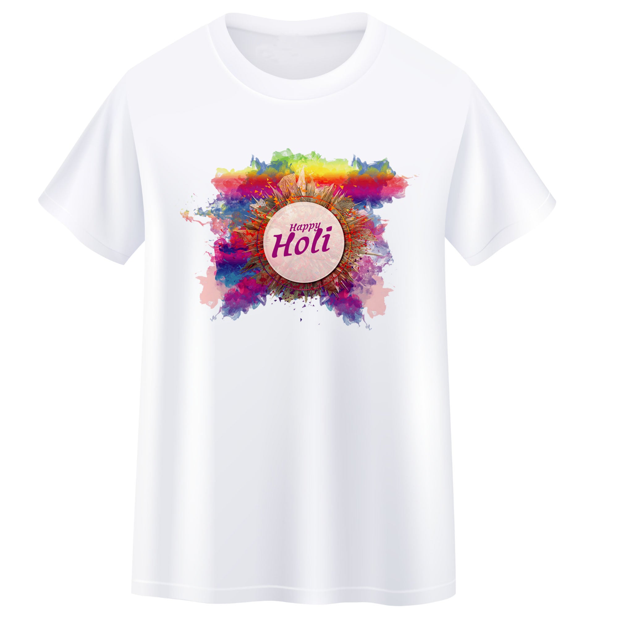 Assorted Holi Desgion for Men/Women and Kids White T-Shirt Half Sleeve Polyster