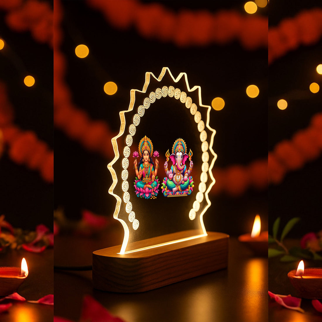 Laxmi Ganesh Ji LED Acrylic Lamp – Divine Night Light for Home Temple &amp; Festive Gifting
