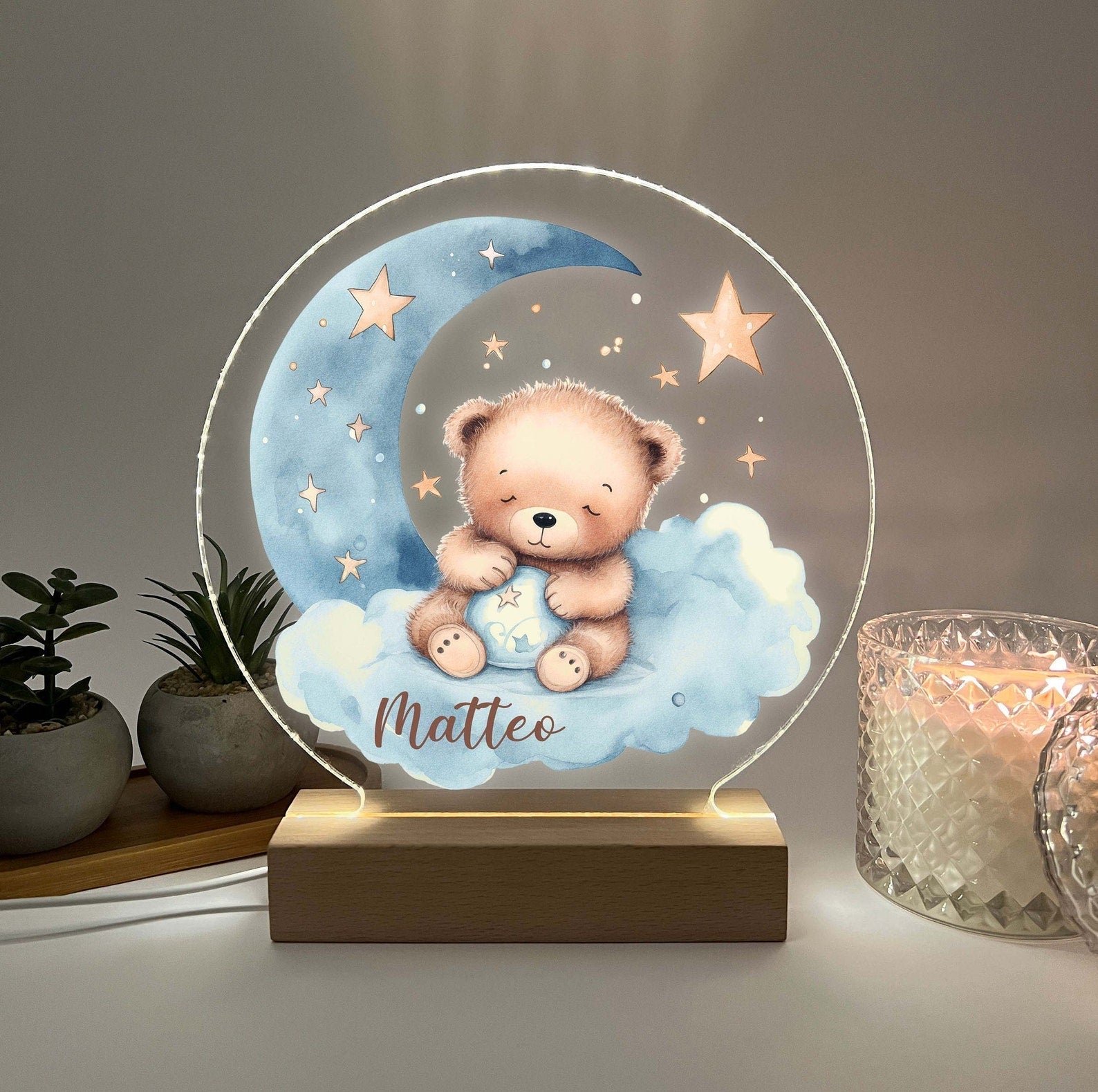 Teddy Bear Night Light, Night Light For Kids Room, Nursery Night Light, Personalized Night Light, Boys Night Light, Gift For Kids, Baby Gift