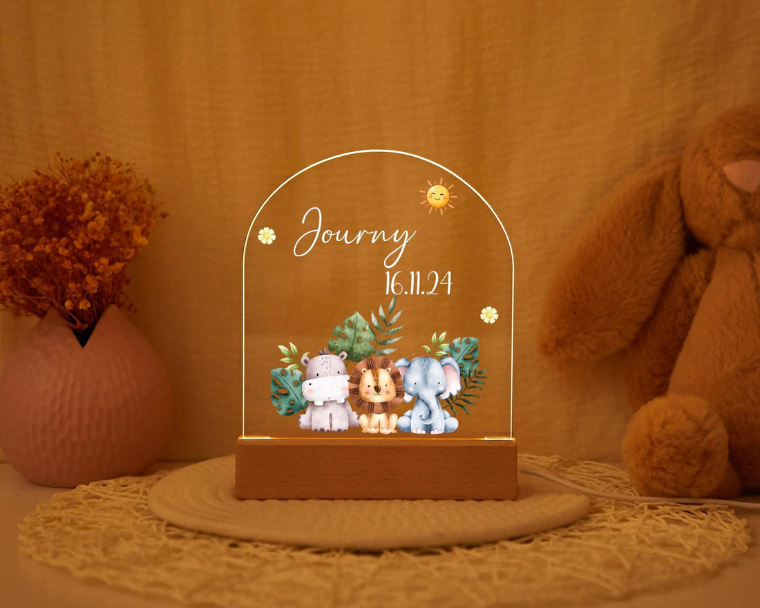 Personalised LED Animal Lamp,Safari Jungle Animals Light,Animals Night Lamp,Birth Gift for Kids,Baby Bedside Lamp,1st Birthday Gift.
