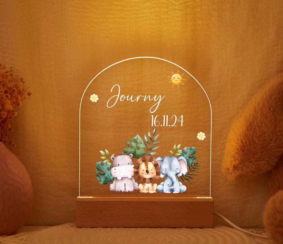 Personalised LED Animal Lamp,Safari Jungle Animals Light,Animals Night Lamp,Birth Gift for Kids,Baby Bedside Lamp,1st Birthday Gift.