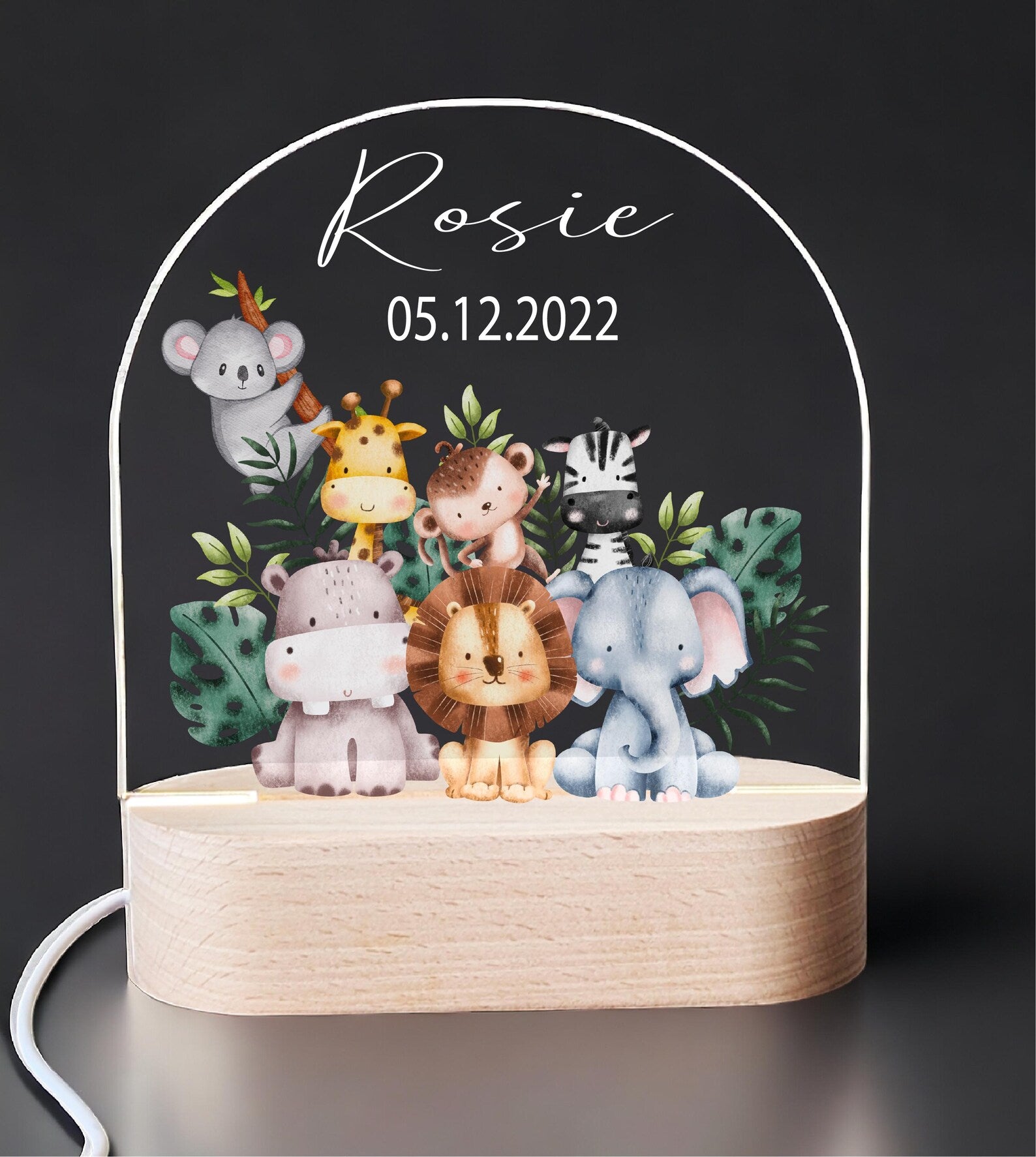 Personalized Animal Safari kids room light decor Custom name led light Baby girl Gifts New born Gift Birthday Gift For Toddler with name
