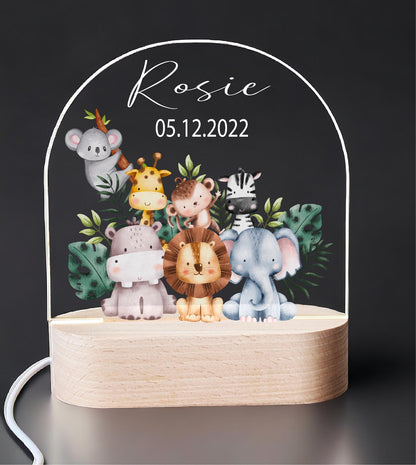 Personalized Animal Safari kids room light decor Custom name led light Baby girl Gifts New born Gift Birthday Gift For Toddler with name