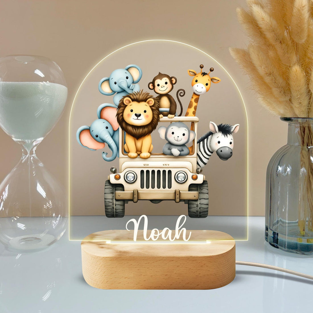 Personalized Safari Night Light - Custom LED Lamp for Kids, Perfect Gift for Animal Lovers, Unique Room Decor, Nightlight for Boys and Girls