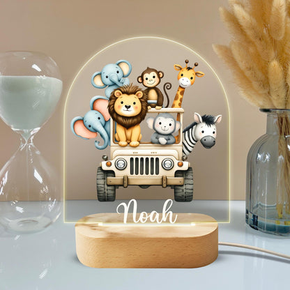 Personalized Safari Night Light - Custom LED Lamp for Kids, Perfect Gift for Animal Lovers, Unique Room Decor, Nightlight for Boys and Girls