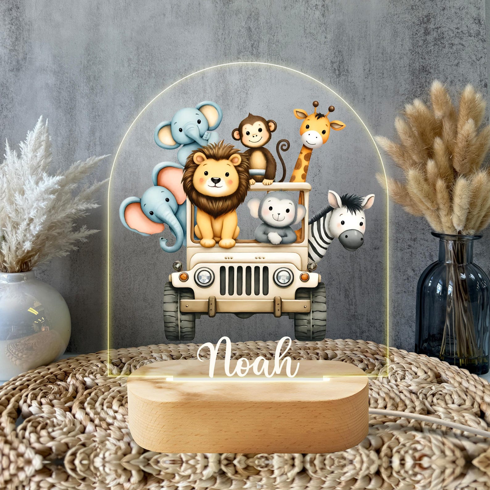 Personalized Safari Night Light - Custom LED Lamp for Kids, Perfect Gift for Animal Lovers, Unique Room Decor, Nightlight for Boys and Girls