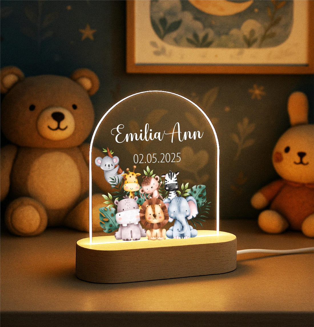 Personalized Animal Safari kids room light decor Custom name led light Baby girl Gifts New born Gift Birthday Gift For Toddler with name