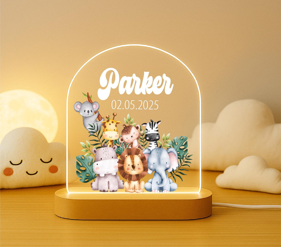 Personalized Animal Safari kids room light decor Custom name led light Baby girl Gifts New born Gift Birthday Gift For Toddler with name