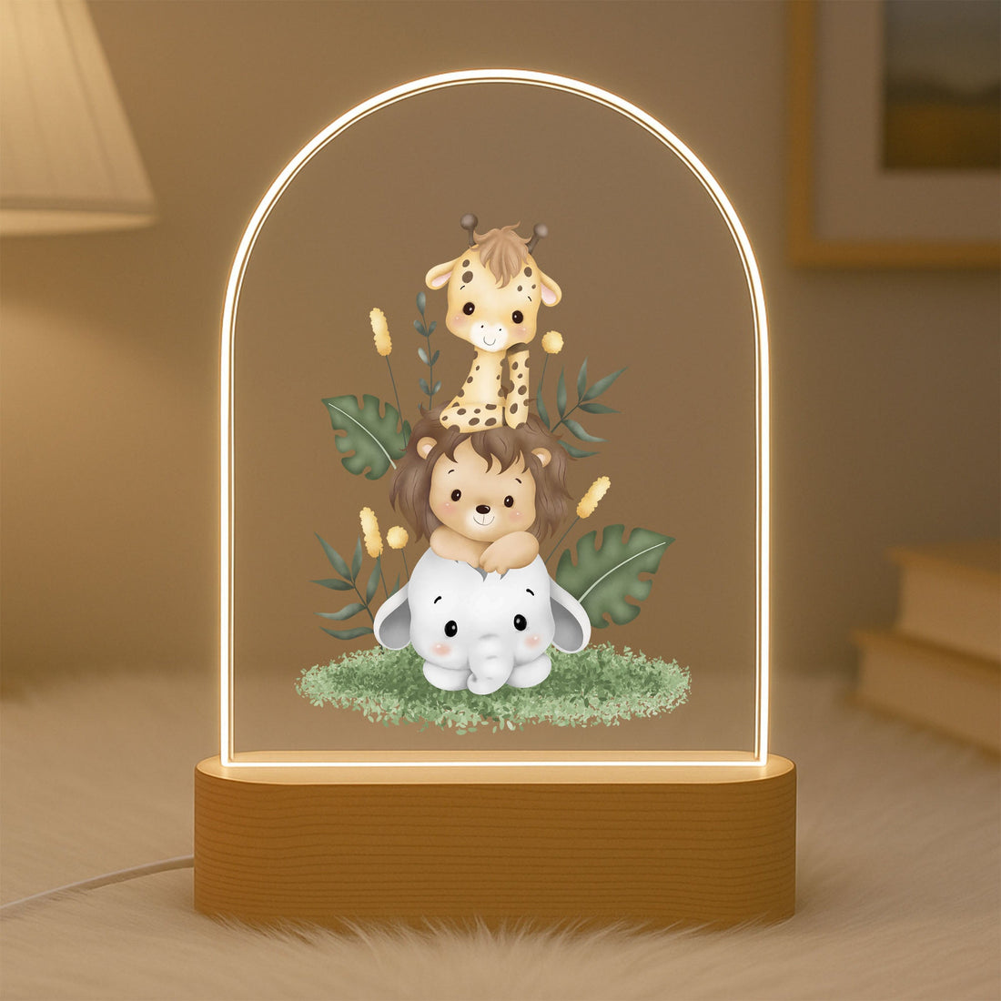 Personalised Jungle Safari LED Night Lamp – Custom Name Animal Nursery Light | Baby Room Decor, Kids Birthday Gift