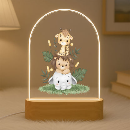 Personalised Jungle Safari LED Night Lamp – Custom Name Animal Nursery Light | Baby Room Decor, Kids Birthday Gift