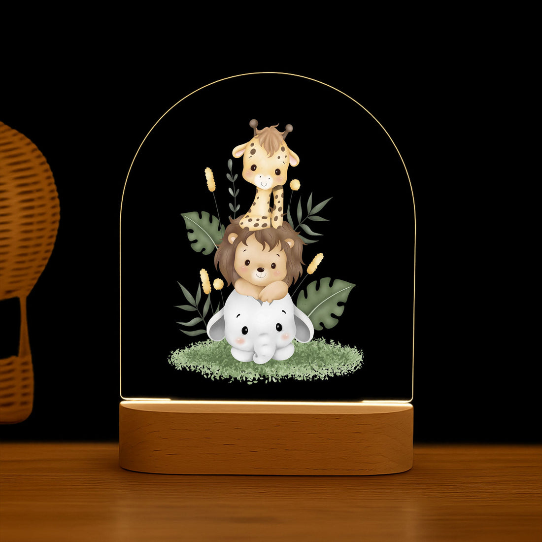 Personalised Jungle Safari LED Night Lamp – Custom Name Animal Nursery Light | Baby Room Decor, Kids Birthday Gift