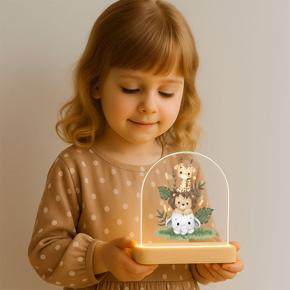 Personalised Jungle Safari LED Night Lamp – Custom Name Animal Nursery Light | Baby Room Decor, Kids Birthday Gift