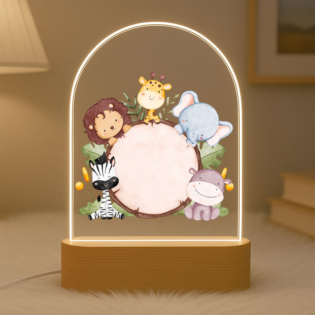 Custom LED Animal Night Light – Safari Theme Baby Lamp with Name | Newborn Gift, Toddler Room Decor