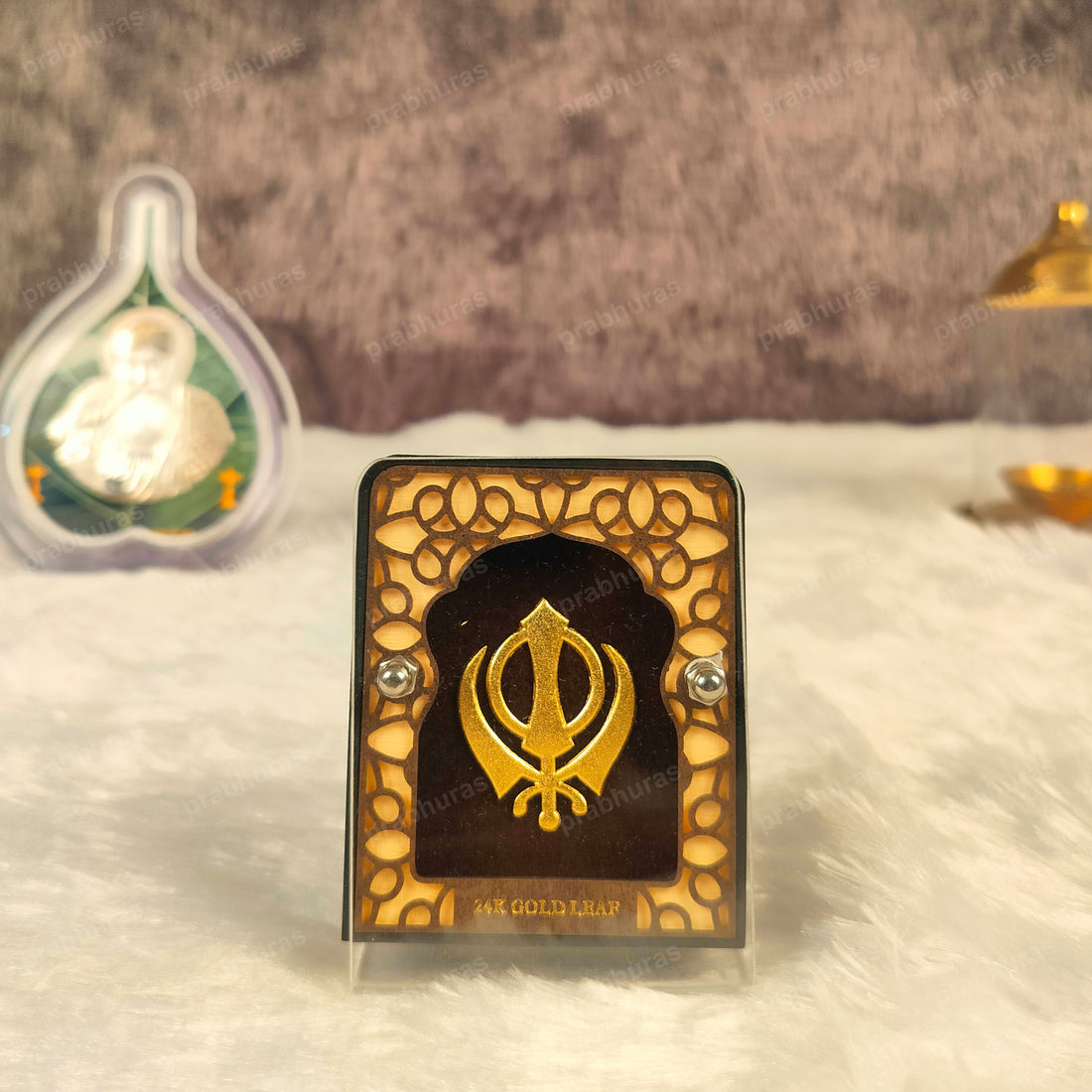 Wahe Guru Ji Leaf 24KT Gold Coated Table Top