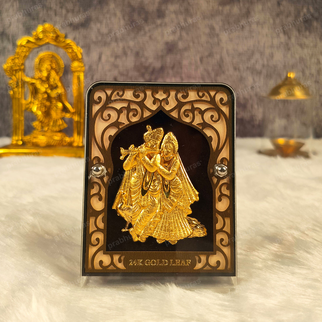 Shri Radhe Krishna Leaf 24KT Gold Coated Table Top