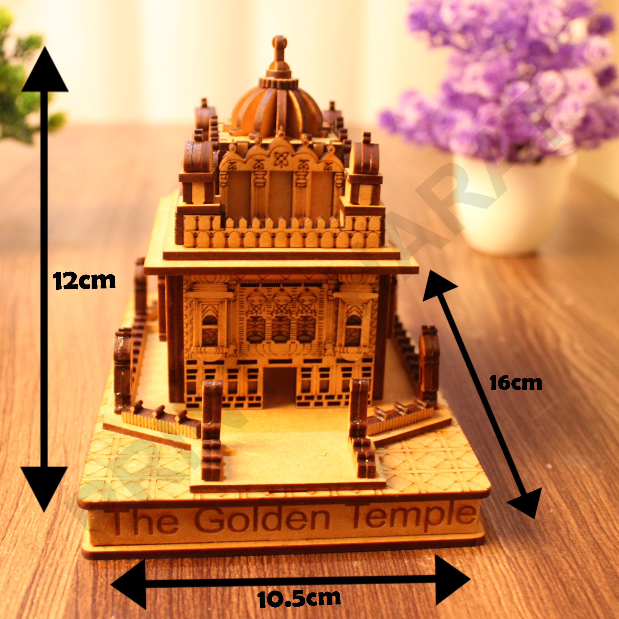 Miniature Temple Handmade, Golden Tample -3D Replica, Religious Gifts, Indian Pooja Decor, Home Decor Length: 16 cm,Widht: 10.5 cm,Height: 12 cm