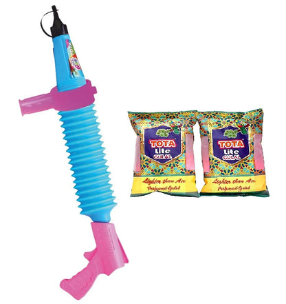 Tota Natural and Herbal AK 47 Gulal Gun with Stand for Holi 56cm | Sprays Dry Colors in Air | Holi Kit for Kids, Festivals, Celebrations with 2 Packets of Gulal Colors