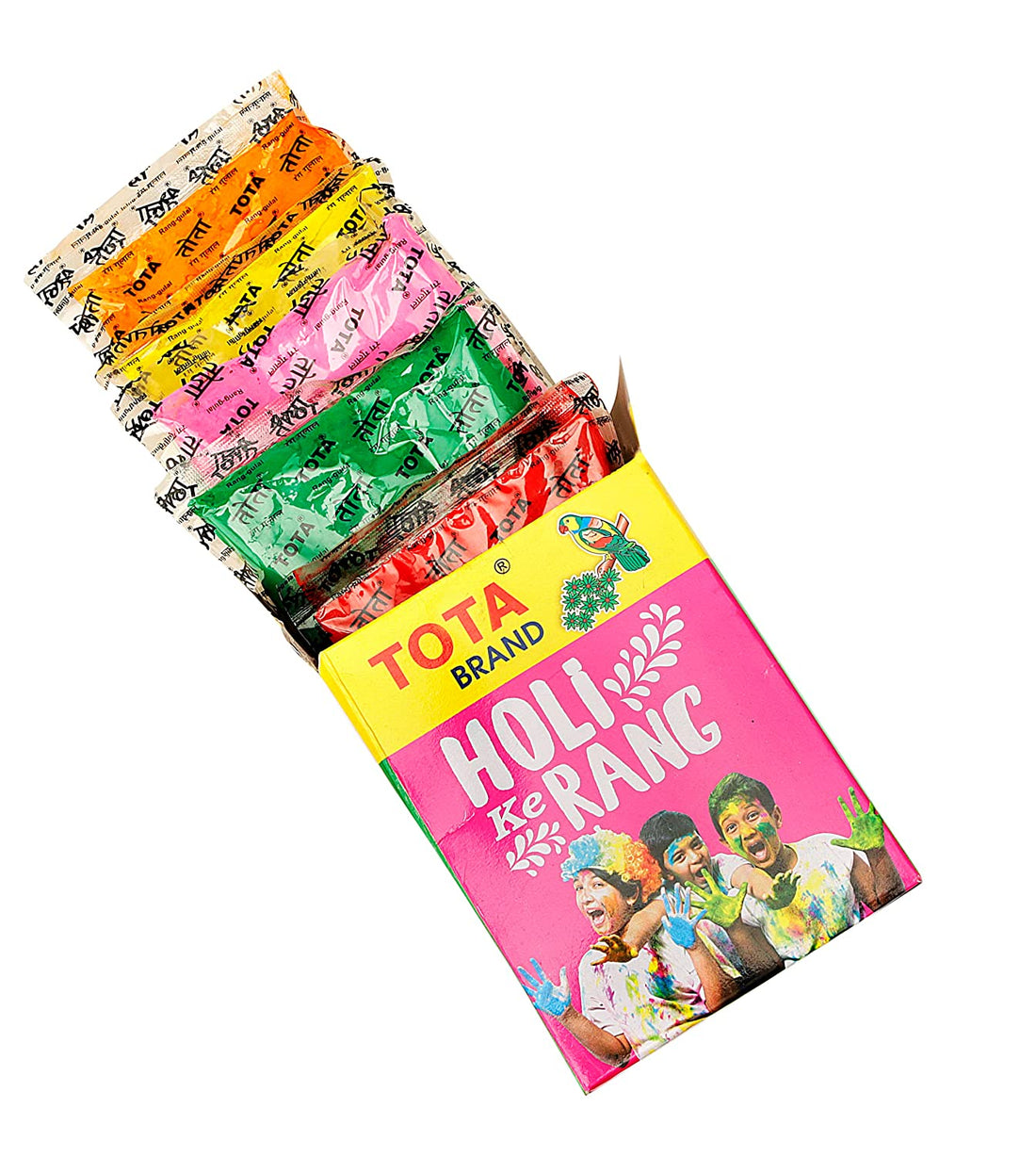 TOTA Holi Ke Rang – 5 Shades of Gulal Holi Colours | Red Orange Green Yellow Pink | 100% NonToxic Herbal Holi Color Gift Box – 375 Gm