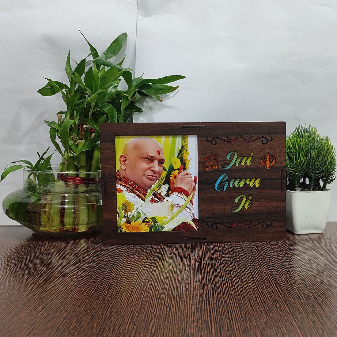 MDF Wood Art Work Led Frame Wooden Color with Laser Cut Finish (Led Jai Guru Ji  Frame)