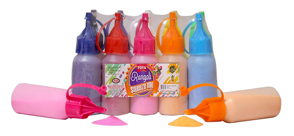 Rangoli Colour Powder Bottles Kolam Rangoli Powder for Floor Rangoli, Art,Home Decor, Pooja.Set of 10 Rangoli Colors in Plastic Squeeze Bottles - 800 Gm