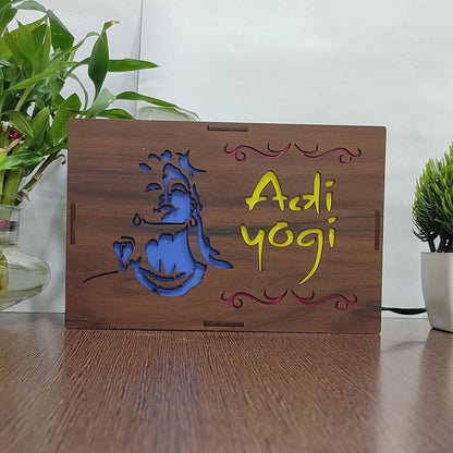 MDF Wood Art Work Led Frame Wooden Color with Laser Cut Finish (Led Adi Yogi Frame)