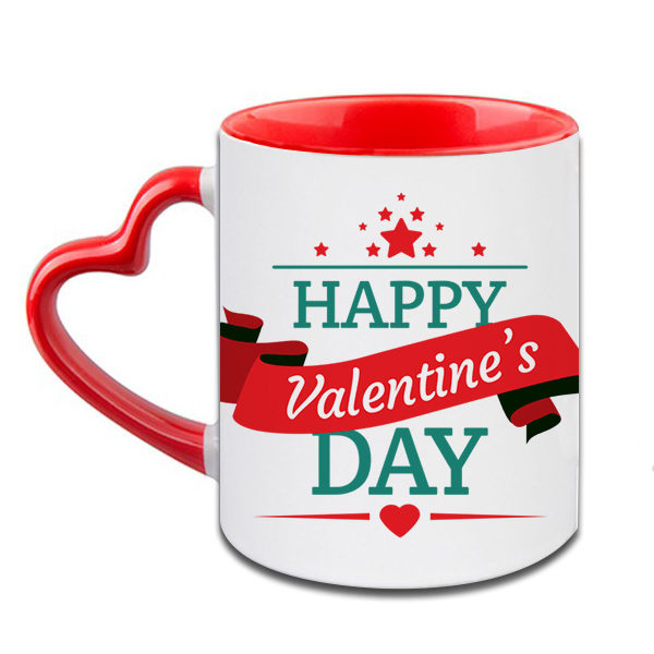 Happy Valentine Day Heart Handle Ceramic  Red Mug / 350 Ml