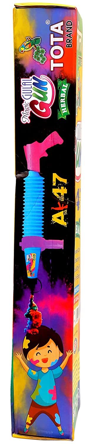 Tota Natural and Herbal AK 47 Gulal Gun with Stand for Holi 56cm | Sprays Dry Colors in Air | Holi Kit for Kids, Festivals, Celebrations with 2 Packets of Gulal Colors