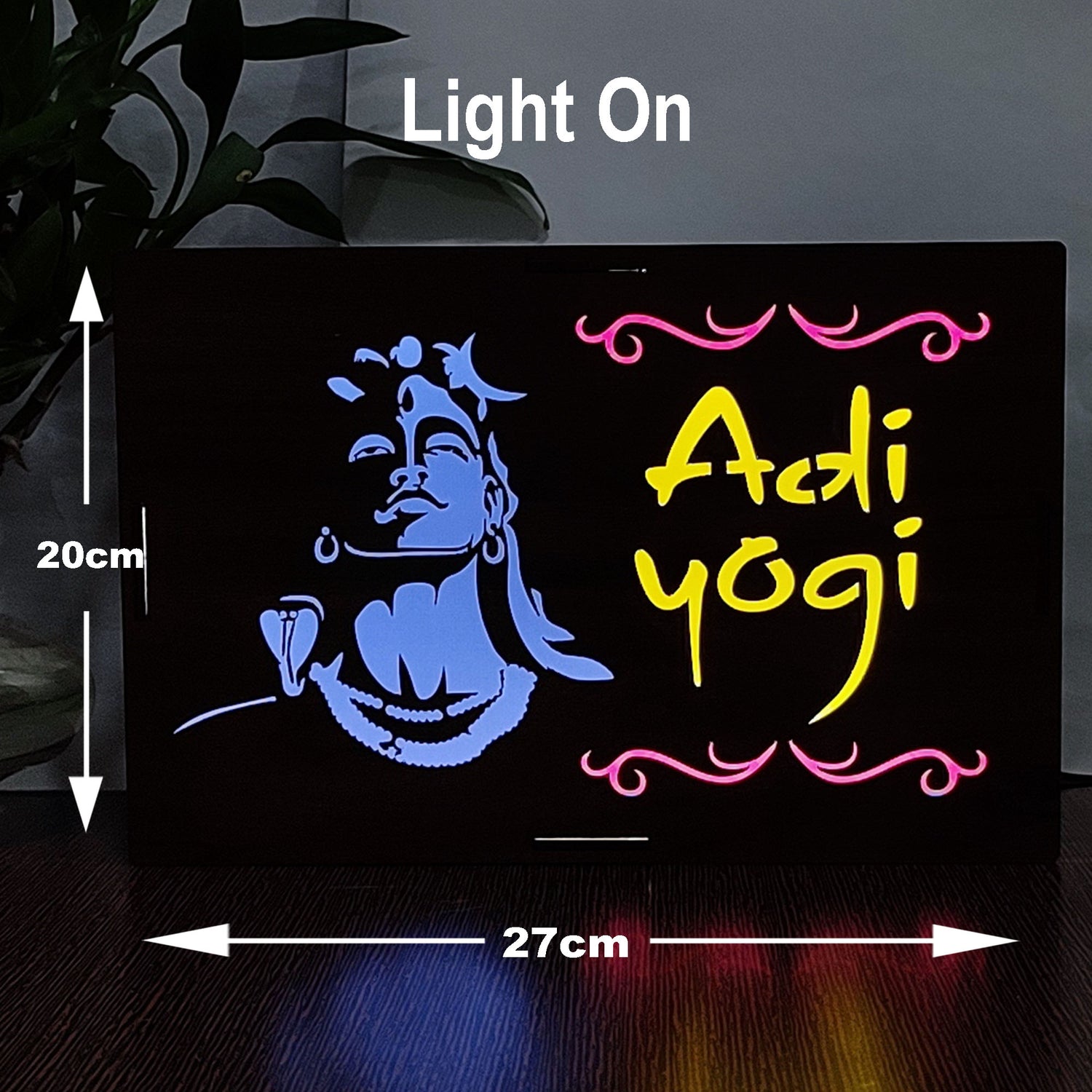 MDF Wood Art Work Led Frame Wooden Color with Laser Cut Finish (Led Adi Yogi Frame)