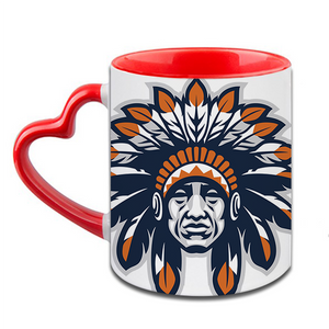 Indian Head Mascot Heart Handle Ceramic  Red Mug / 350 Ml