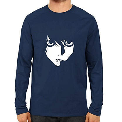 Unisex L-Face Full Sleeve Blue Cotton Tshirts