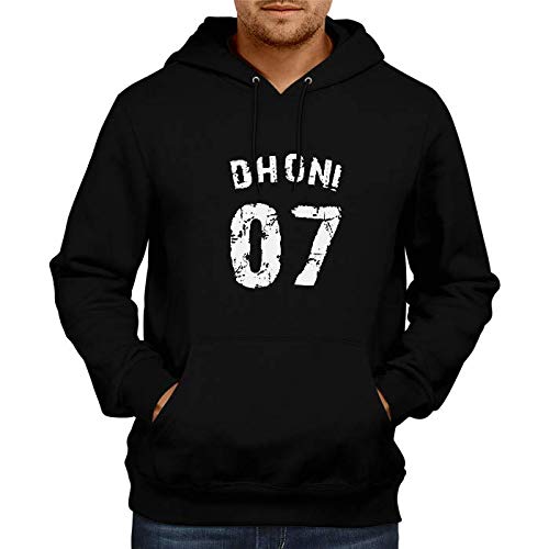 Dhoni 07 Cricket Black Unisex Printed Hoodie (Black Color)