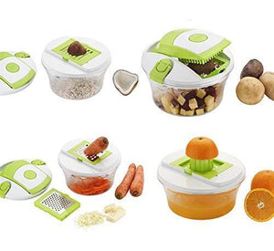VEGETABLE AND FRUIT CUTTER CHOPPER | GRATERS JUICER CHIPSER, DICER | SLICER WITH AIRTIGHT UNBREAKABLE CONTAINER - GREEN