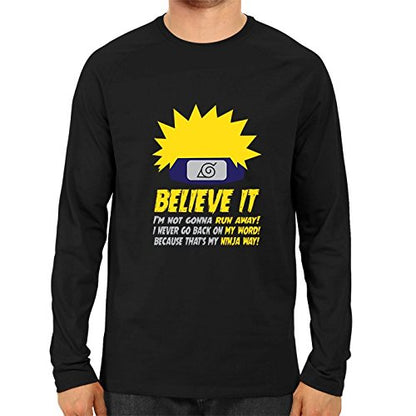 Unisex  Belive It Full Sleeve Black Cotton Tshirts