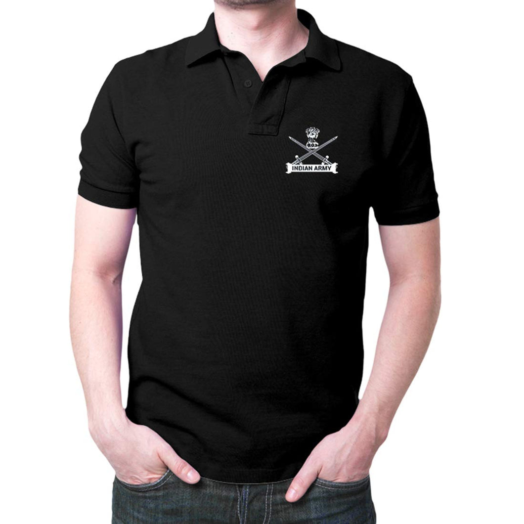 Unisex Indian Army Logo Polo Black T-shirt