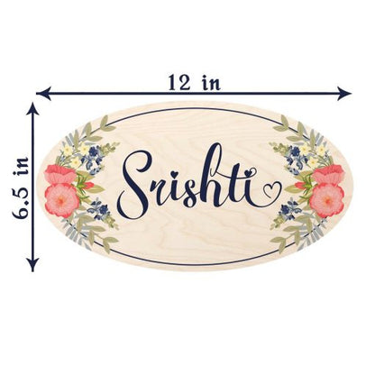 Flower Wood Pattern Oval Shape Name Plate