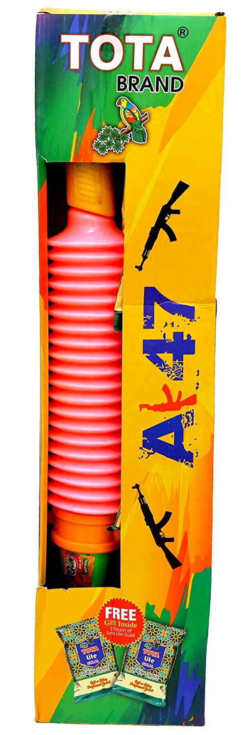 Tota Natural and Herbal AK 47 Gulal Gun with Stand for Holi 56cm | Sprays Dry Colors in Air | Holi Kit for Kids, Festivals, Celebrations with 2 Packets of Gulal Colors