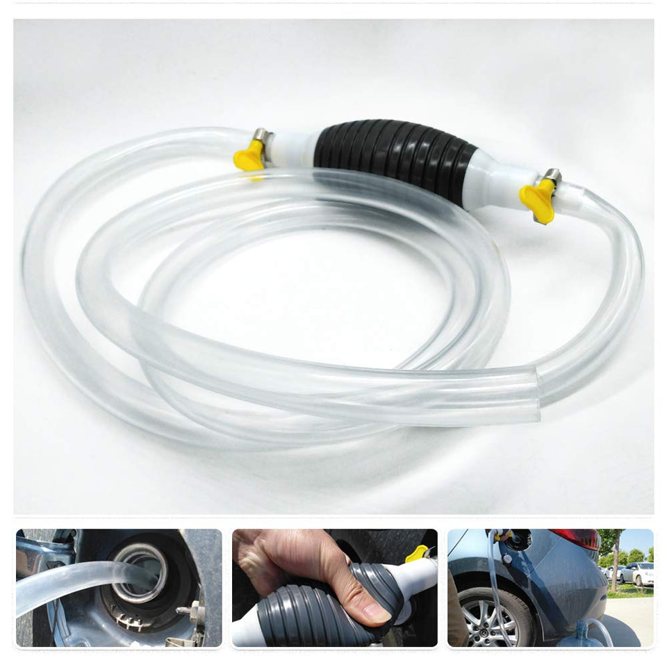 Newest High Flow Siphon Hand Pump Portable Manual Car Fuel Transfer Pump for Gas Gasoline Petrol Diesel Oil Liquid Water Fish Tank with 2M Syphon Hose Only One Piepe