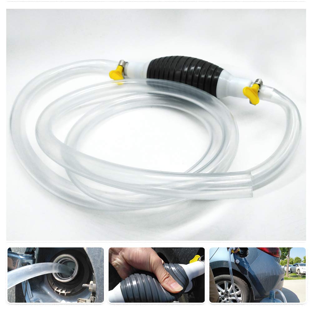 Newest High Flow Siphon Hand Pump Portable Manual Car Fuel Transfer Pump for Gas Gasoline Petrol Diesel Oil Liquid Water Fish Tank with 2M Syphon Hose Only One Piepe