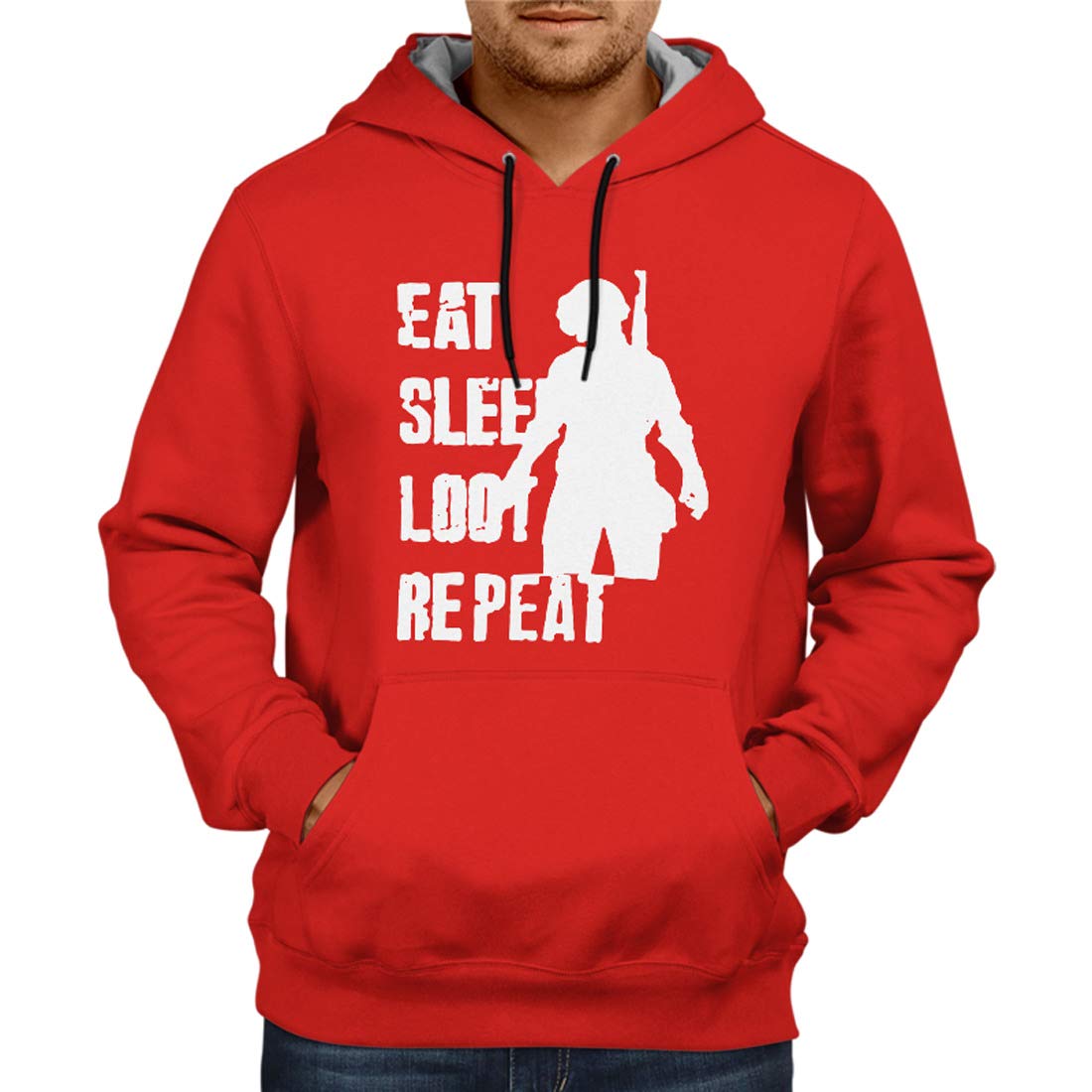 Inferno PUBG-12-Eat Sleep Loot Repeat 2 Red -Hoodie | Gameing Unisex Sweatshirt  Jacket 100% Cotton Hoodie (Red)