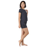 Women's Printed Stripe Top & Shorts Nightsuit Set